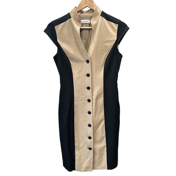 Calvin Klein Dresses & Skirts - Calvin Klein Taupe Black Colorblock Sheath Shirt Dress Office Cocktail Size 4